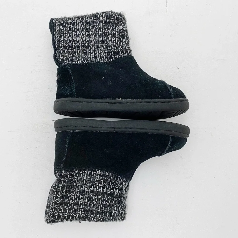 TOMS Nepal Suede Woven Knit Textile‎ Mid Calf Boot Toddler Girls 5 Black White